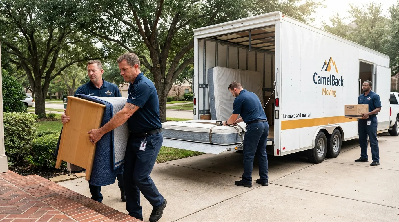 Crew loading residential truck for cross-state move from Southbury, CT
