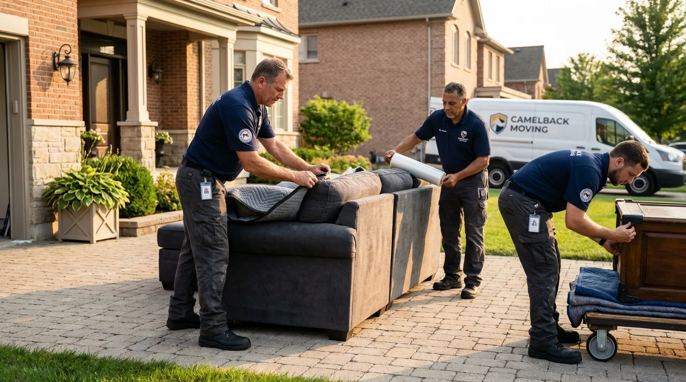 Large estate moving crew wrapping furniture in Southbury, CT
